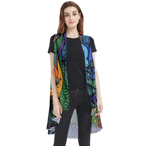 Multicolored Abstract Painting Artwork Psychedelic Colorful Sleeveless Chiffon Waistcoat Shirt by Bedest