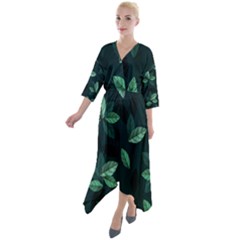 Foliage Quarter Sleeve Wrap Front Maxi Dress by HermanTelo