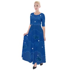 Sky Night Moon Clouds Crescent Half Sleeves Maxi Dress by Proyonanggan