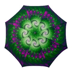 Fractal Spiral Purple Art Green Art Golf Umbrellas by Proyonanggan