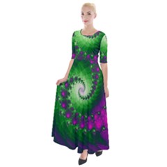 Fractal Spiral Purple Art Green Art Half Sleeves Maxi Dress by Proyonanggan