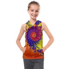 Fractal Spiral Bright Colors Kids  Sleeveless Hoodie by Proyonanggan