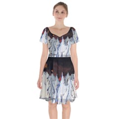 Abstract Painting Cold Temperature Snow Nature Short Sleeve Bardot Dress by Grandong