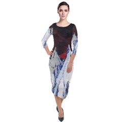 Abstract Painting Cold Temperature Snow Nature Quarter Sleeve Midi Velour Bodycon Dress by Grandong