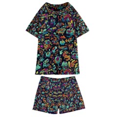 Multicolored Doodle Abstract Colorful Multi Colored Kids  Swim T-shirt And Shorts Set by Grandong