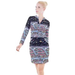 Abstract Painting Space Cartoon Button Long Sleeve Dress by Grandong