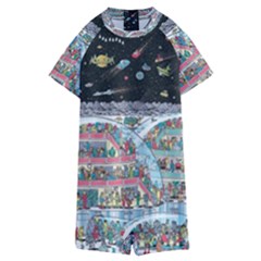 Abstract Painting Space Cartoon Kids  Boyleg Half Suit Swimwear by Grandong