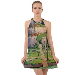 Painting Scenery Halter Tie Back Chiffon Dress by Sarkoni