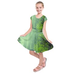 Trees Forest Artwork Nature Beautiful Landscape Kids  Short Sleeve Dress by Sarkoni