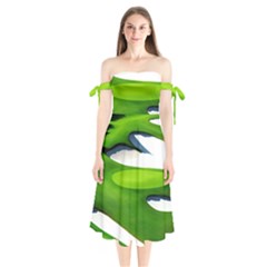 Golf Course Par Green Shoulder Tie Bardot Midi Dress by Sarkoni