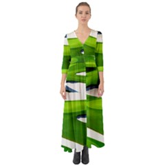 Golf Course Par Green Button Up Boho Maxi Dress by Sarkoni