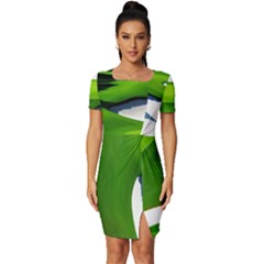 Golf Course Par Green Fitted Knot Split End Bodycon Dress by Sarkoni