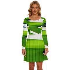 Golf Course Par Green Long Sleeve Wide Neck Velvet Dress by Sarkoni