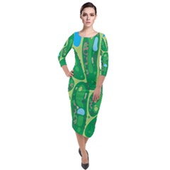 Golf Course Par Golf Course Green Quarter Sleeve Midi Velour Bodycon Dress by Sarkoni