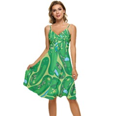 Golf Course Par Golf Course Green Sleeveless Tie Front Chiffon Dress by Sarkoni