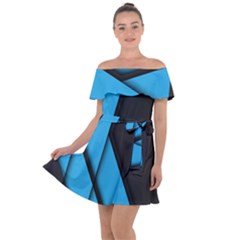 Blue Black Abstract Background, Geometric Background Off Shoulder Velour Dress by nateshop