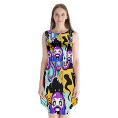 Cartoon Graffiti, Art, Black, Colorful, Wallpaper Sleeveless Chiffon Dress   by nateshop