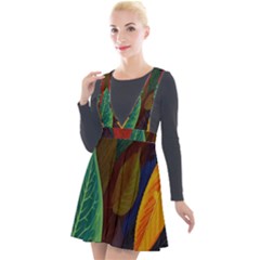 Leaves, Colorful, Desenho, Falling, Plunge Pinafore Velour Dress by nateshop