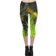 Machine Technology Circuit Electronic Computer Technics Detail Psychedelic Abstract Pattern Capri Leggings  by Sarkoni