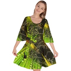 Machine Technology Circuit Electronic Computer Technics Detail Psychedelic Abstract Pattern Velour Kimono Dress by Sarkoni