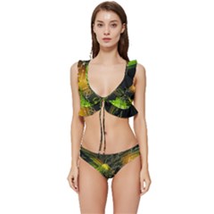 Machine Technology Circuit Electronic Computer Technics Detail Psychedelic Abstract Pattern Low Cut Ruffle Edge Bikini Set by Sarkoni