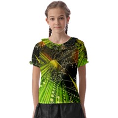 Machine Technology Circuit Electronic Computer Technics Detail Psychedelic Abstract Pattern Kids  Frill Chiffon Blouse by Sarkoni