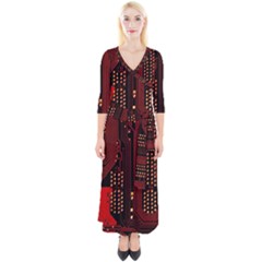 Technology Computer Circuit Quarter Sleeve Wrap Maxi Dress by Sarkoni