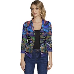 Psychedelic Landscape Women s Casual 3/4 Sleeve Spring Jacket by Sarkoni