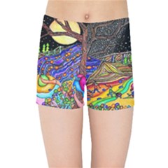 Nature Moon Psychedelic Painting Kids  Sports Shorts by Sarkoni