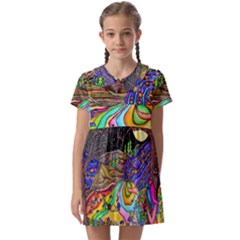 Nature Moon Psychedelic Painting Kids  Asymmetric Collar Dress by Sarkoni