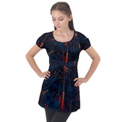 Architecture City Pixel Art Puff Sleeve Tunic Top by Sarkoni