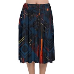 Architecture City Pixel Art Velvet Flared Midi Skirt by Sarkoni