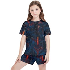 Architecture City Pixel Art Kids  T-shirt And Sports Shorts Set by Sarkoni