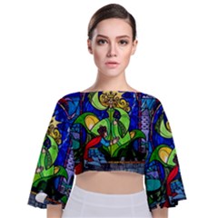 Beauty And The Beast Stained Glass Rose Tie Back Butterfly Sleeve Chiffon Top by Sarkoni