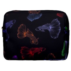 Vector Aquarium Guppies Seamless Fish Pattern With Black Background Make Up Pouch (large) by Grandong