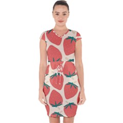 Seamless Strawberry Pattern Vector Capsleeve Drawstring Dress  by Grandong