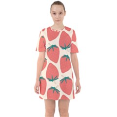 Seamless Strawberry Pattern Vector Sixties Short Sleeve Mini Dress by Grandong