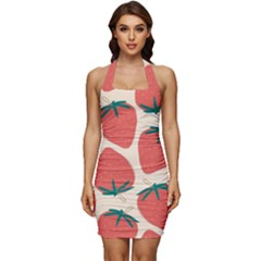 Seamless Strawberry Pattern Vector Sleeveless Wide Square Neckline Ruched Bodycon Dress by Grandong