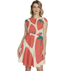 Seamless Strawberry Pattern Vector Cap Sleeve High Waist Dress by Grandong