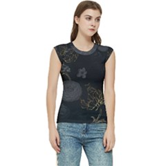 Dark And Gold Flower Patterned Women s Raglan Cap Sleeve T-shirt by Grandong