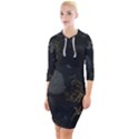 Dark And Gold Flower Patterned Quarter Sleeve Hood Bodycon Dress View1