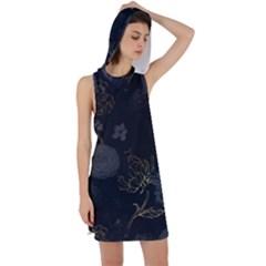 Dark And Gold Flower Patterned Racer Back Hoodie Dress by Grandong