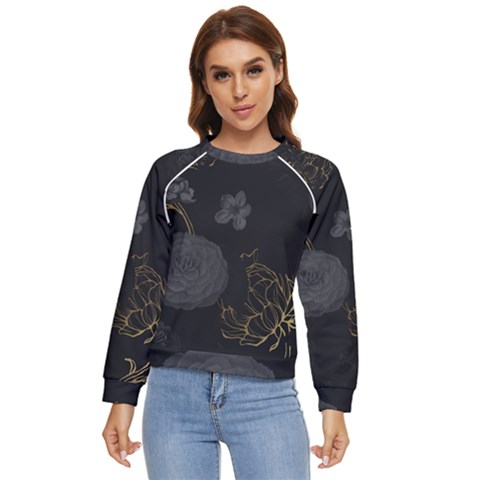 Dark And Gold Flower Patterned Women s Long Sleeve Raglan T-shirt by Grandong