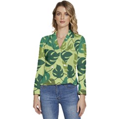 Seamless Pattern Of Monstera Leaves For The Tropical Plant Background Women s Long Sleeve Revers Collar Cropped Jacket by Grandong