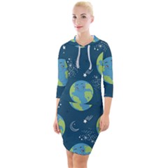 Seamless Pattern Cartoon Earth Planet Quarter Sleeve Hood Bodycon Dress by Grandong