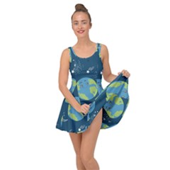 Seamless Pattern Cartoon Earth Planet Inside Out Casual Dress by Grandong