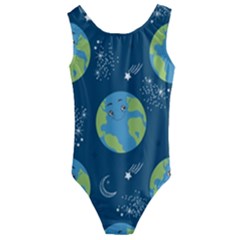 Seamless Pattern Cartoon Earth Planet Kids  Cut-out Back One Piece Swimsuit by Grandong