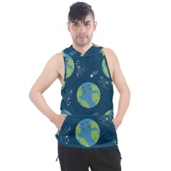 Seamless Pattern Cartoon Earth Planet Men s Sleeveless Hoodie by Grandong