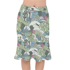 Playful Cactus Desert Landscape Illustrated Seamless Pattern Short Mermaid Skirt by Grandong