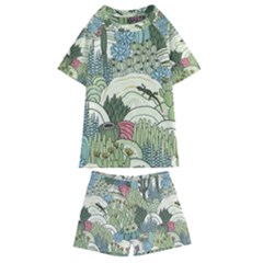 Playful Cactus Desert Landscape Illustrated Seamless Pattern Kids  Swim T-shirt And Shorts Set by Grandong